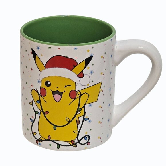2021 Nintendo Pokémon Pikachu Santa Hat Coffee Mug Cup Christmas Stars Lights - Picture 2 of 10
